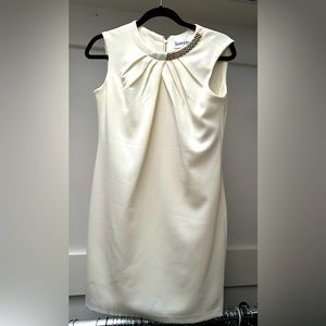 Danny & Nicole Sleeveless White Dress with Gold Accent Size 8P
